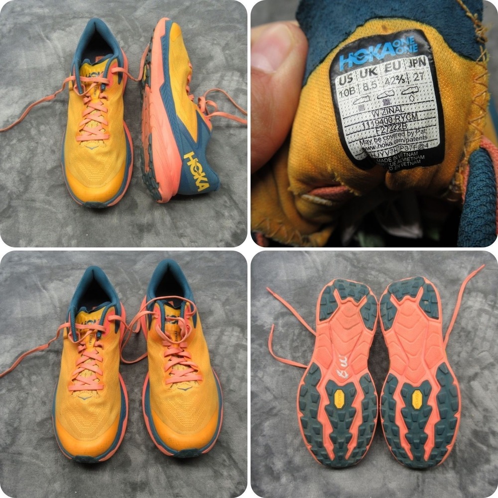 Hoka Women 10B Running Shoes Orange Zinal Trail Lightweight Lace-Up Athletic